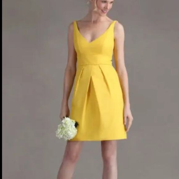Jenny Yoo 100% Silk Yellow Marigold Mini Bridesmaid Dress - Picture 1 of 11